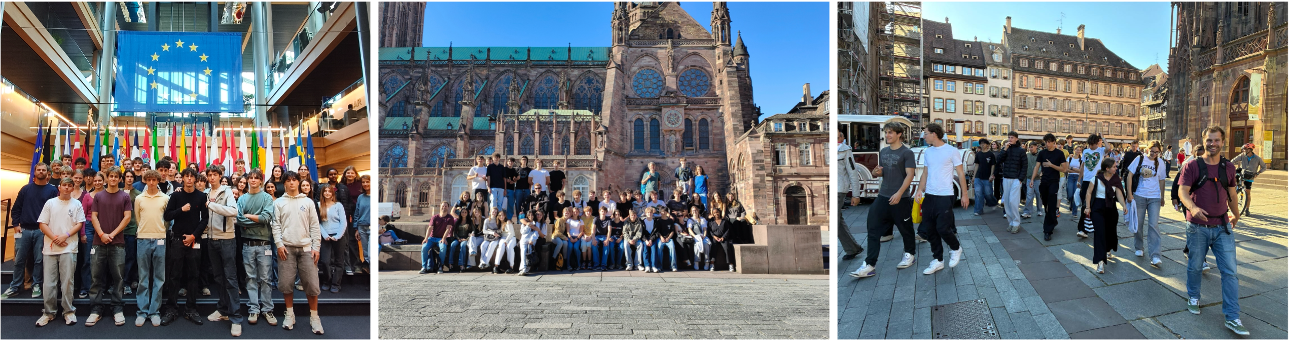 Europareise: Schülergruppe vor dem Europaparlament und der Kathedrale von Straßburg